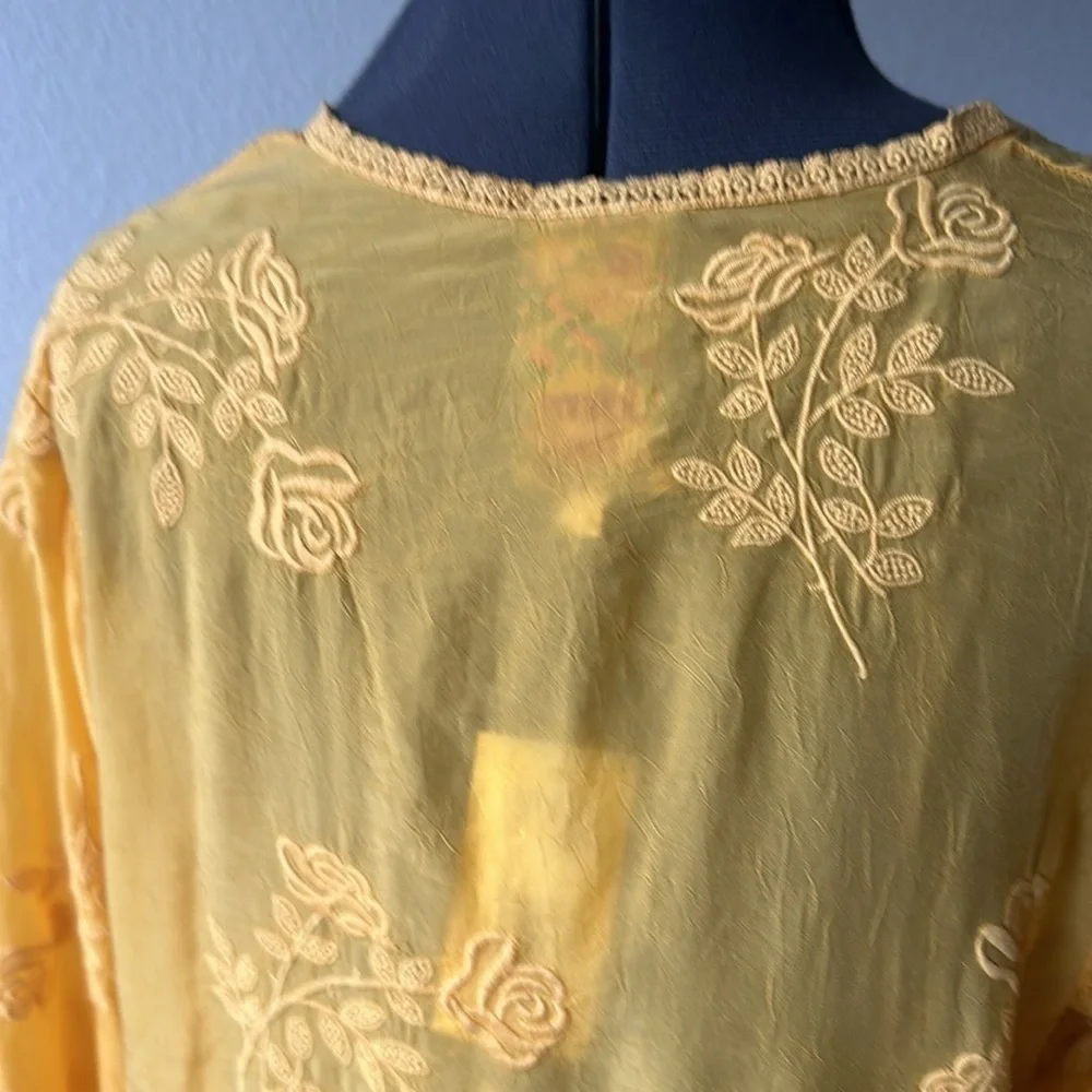 NWT Johnny Was top size Medium Golden Marigold floral Rayon Romantic Mandi Tunic - Picture 4 of 10